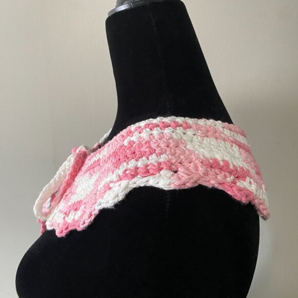 Handmade Crochet Pink White Cotton Collar Neckwear Accessory - Picture 3 of 6